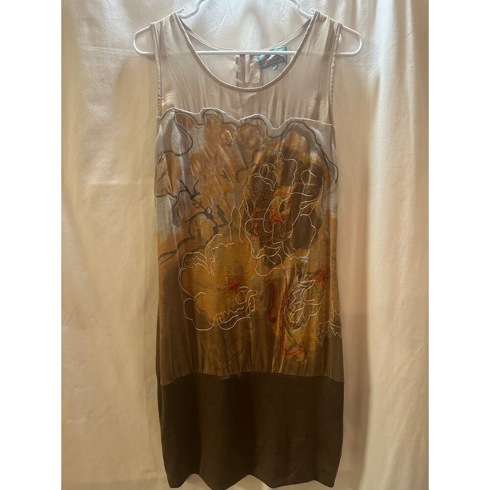 Vintage Hummingbird Sheer Floral Knee-Length Dress – Size L